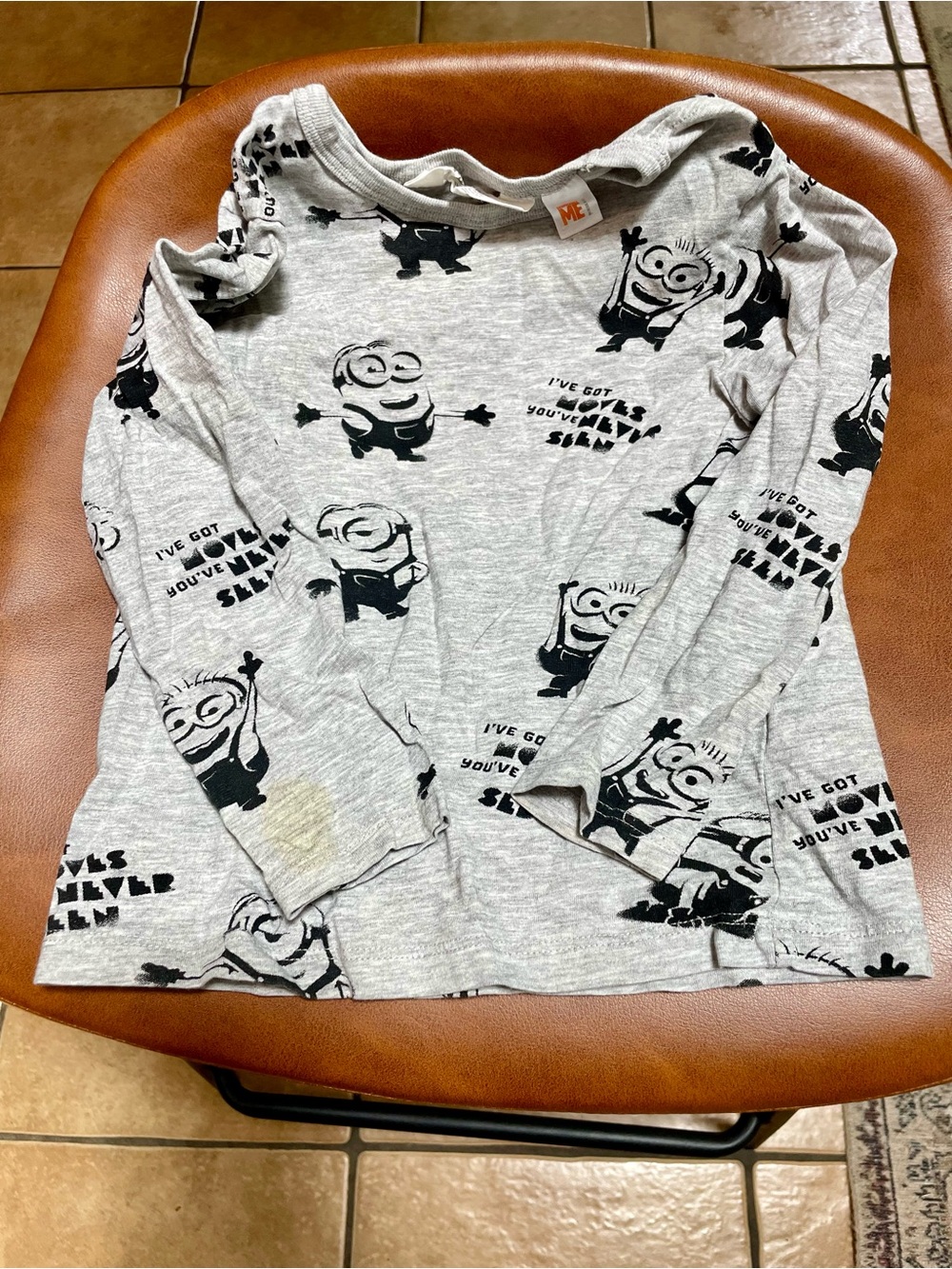 H&M Light Gray Long Sleeve Minions Print Tee